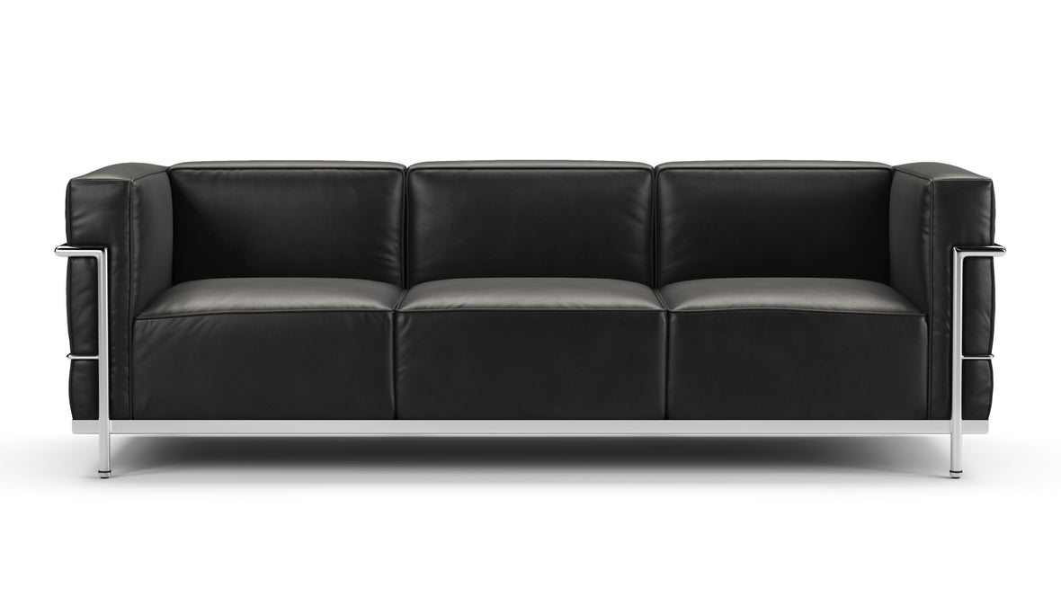 Corbusier - Corbusier Grand Modele Three Seater Sofa, Midnight Black Premium Leather