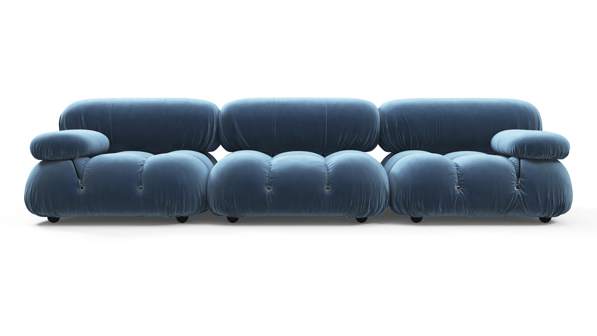 Bellini Sofa - Mario Bellini Three Seater Sofa, Aegean Blue Velvet