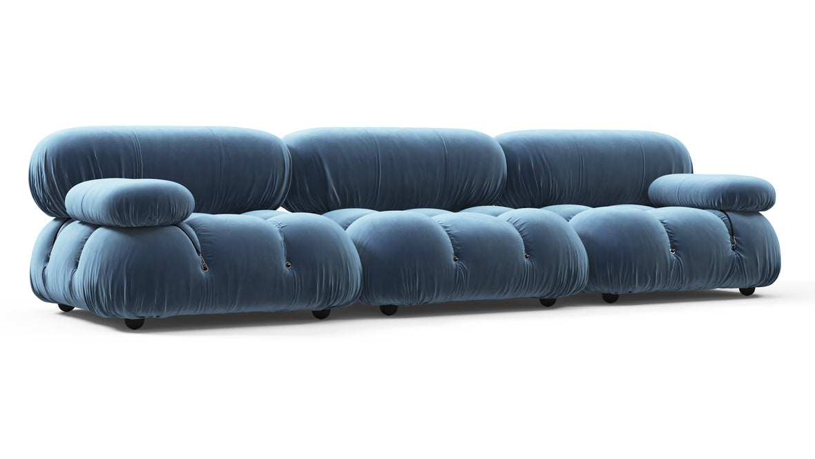 Bellini Sofa - Mario Bellini Three Seater Sofa, Aegean Blue Velvet