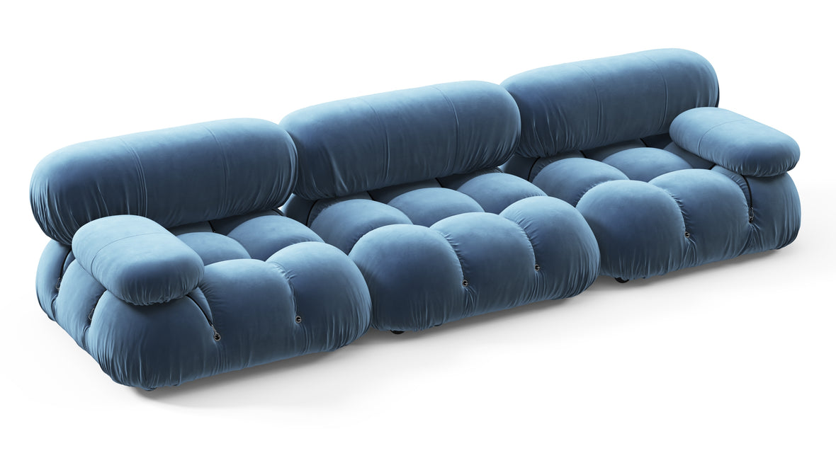 Bellini Sofa - Mario Bellini Three Seater Sofa, Aegean Blue Velvet