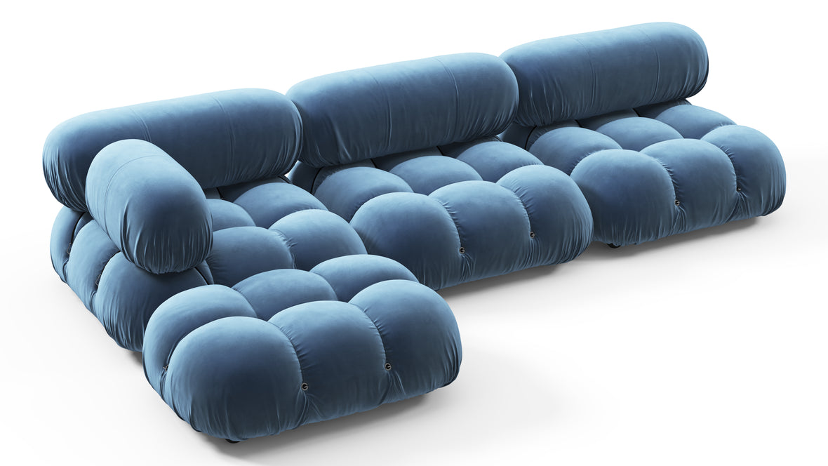 Bellini Sectional - Mario Bellini Sectional, Left Chaise, Aegean Blue Velvet