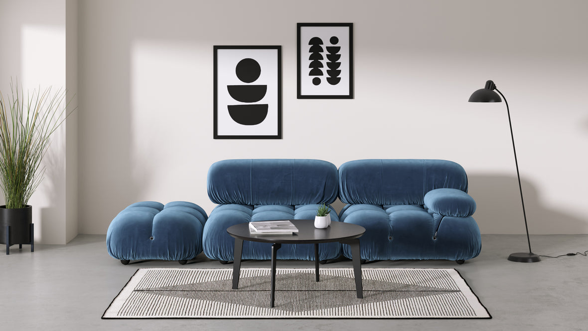 Bellini Sofa - Mario Bellini Open End Sofa, Left, Aegean Blue Velvet