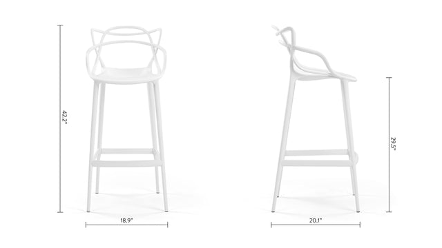 Masters - Masters Bar Stool, White, 29.5