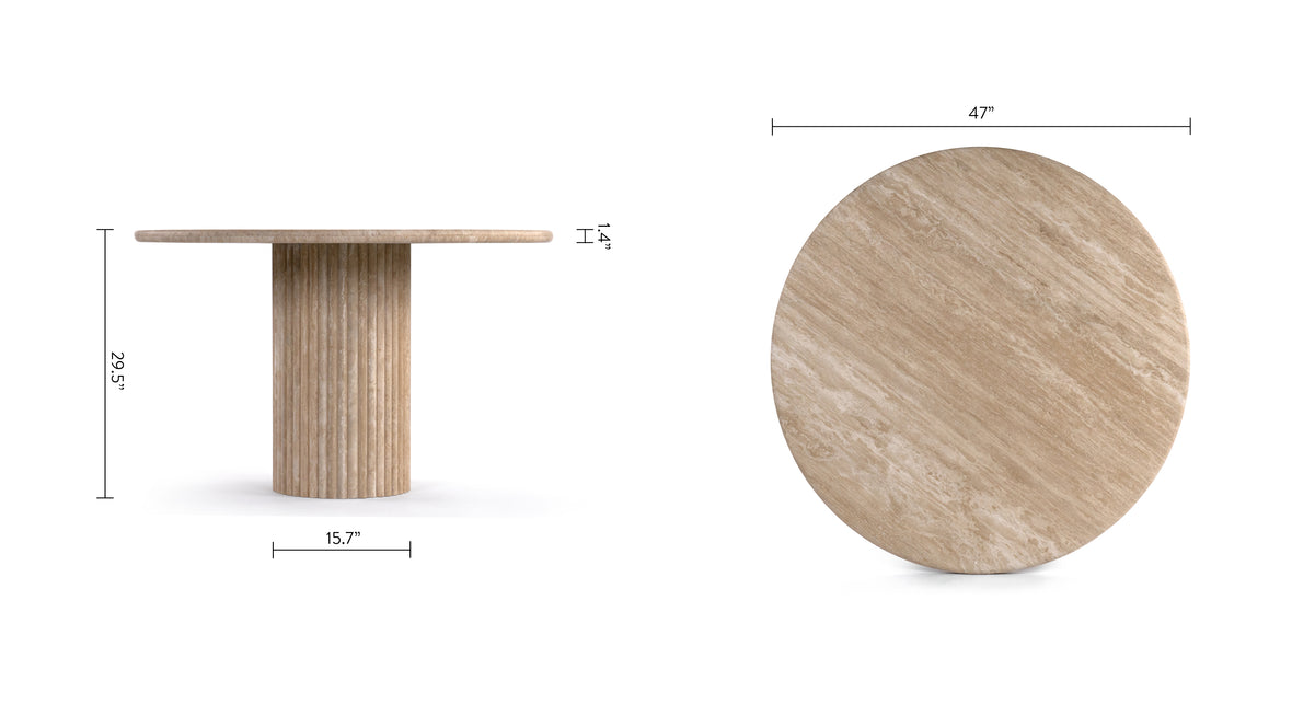 Saturn - Saturn Round Pedestal Dining Table, Travertine, 47in