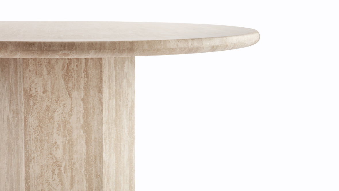 Saga - Saga Round Pedestal Dining Table, Travertine, 47in