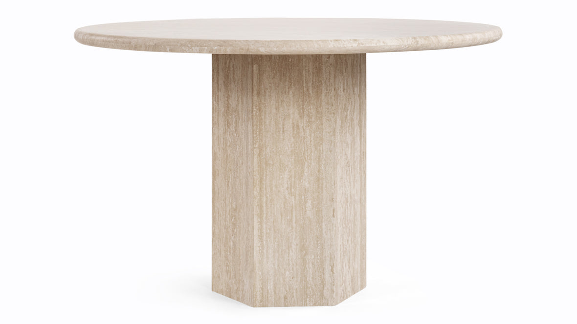 Saga - Saga Round Pedestal Dining Table, Travertine, 47in
