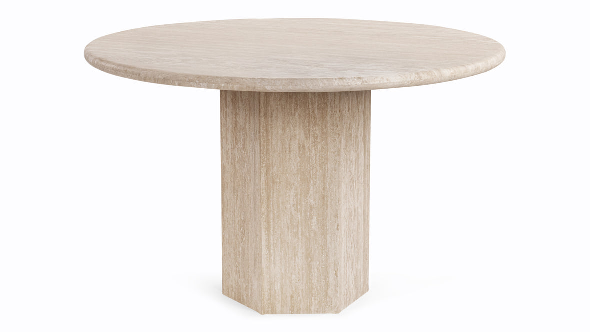 Saga - Saga Round Pedestal Dining Table, Travertine, 47in