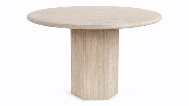 Saga - Saga Round Pedestal Dining Table, Travertine, 47in