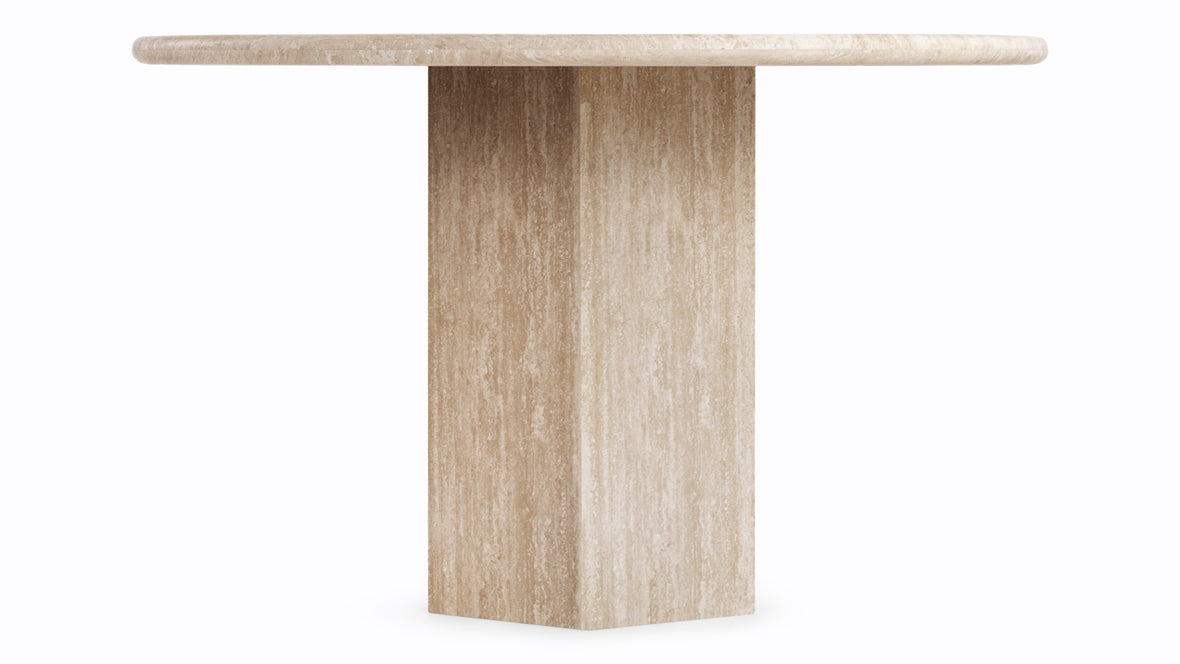 Saga - Saga Round Pedestal Dining Table, Travertine, 47in