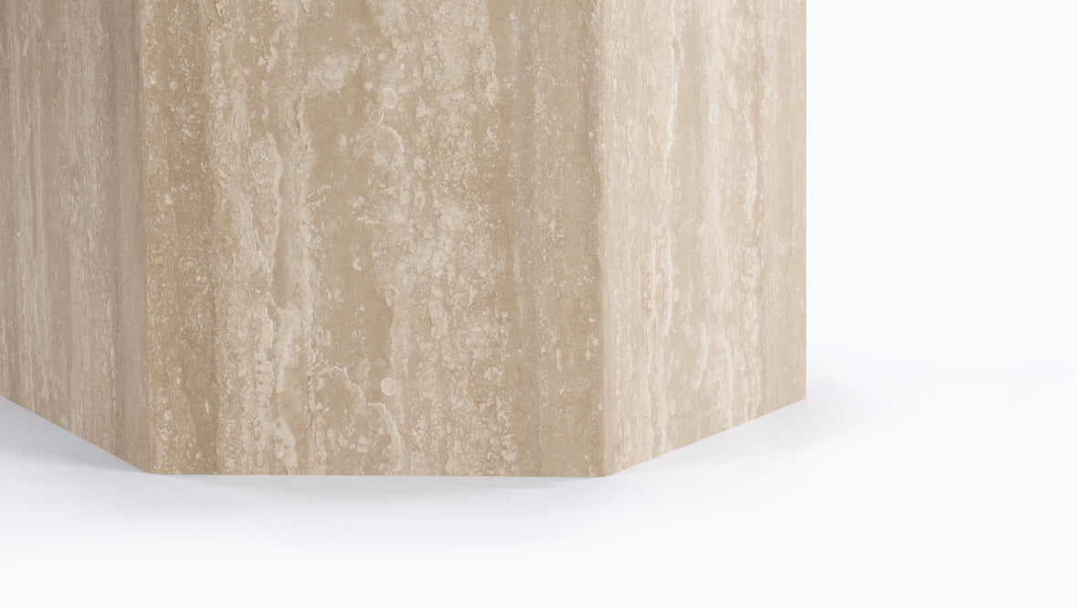 Saga - Saga Round Pedestal Dining Table, Travertine, 55in