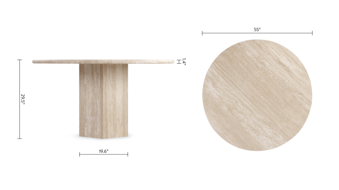 Saga - Saga Round Pedestal Dining Table, Travertine, 55in