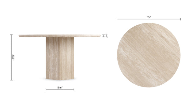 Saga - Saga Round Pedestal Dining Table, Travertine, 55in