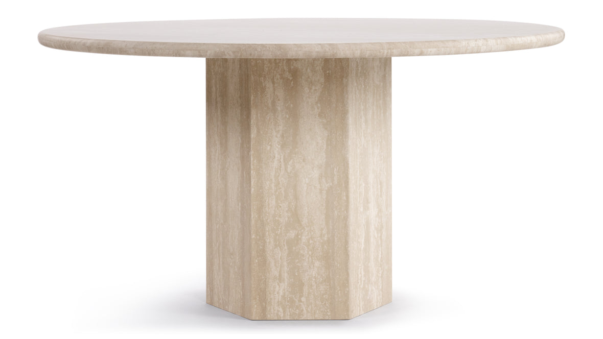 Saga - Saga Round Pedestal Dining Table, Travertine, 55in