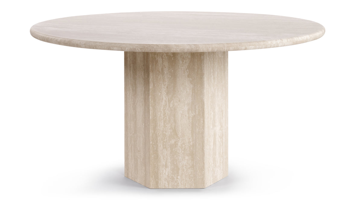 Saga - Saga Round Pedestal Dining Table, Travertine, 55in