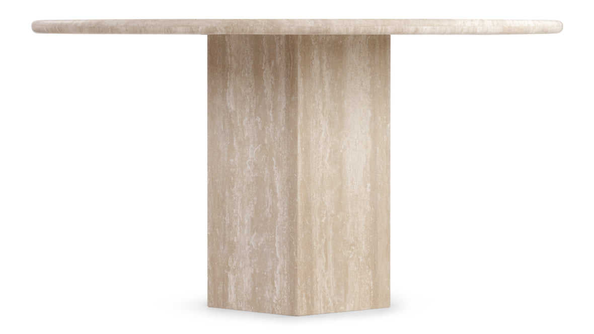 Saga - Saga Round Pedestal Dining Table, Travertine, 55in