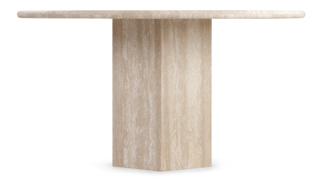 Saga - Saga Round Pedestal Dining Table, Travertine, 55in