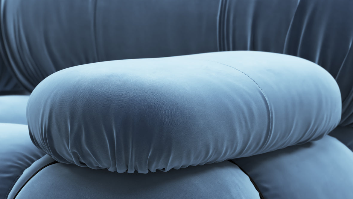 Bellini Sofa - Mario Bellini Two Seater Sofa, Aegean Blue Velvet