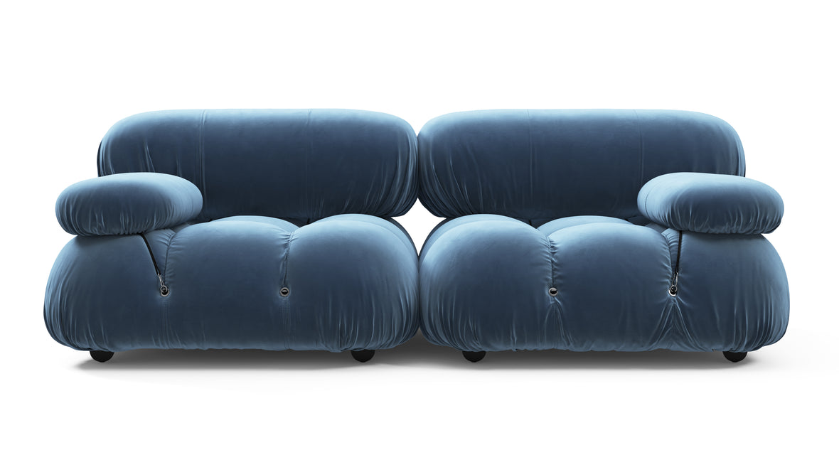 Bellini Sofa - Mario Bellini Two Seater Sofa, Aegean Blue Velvet