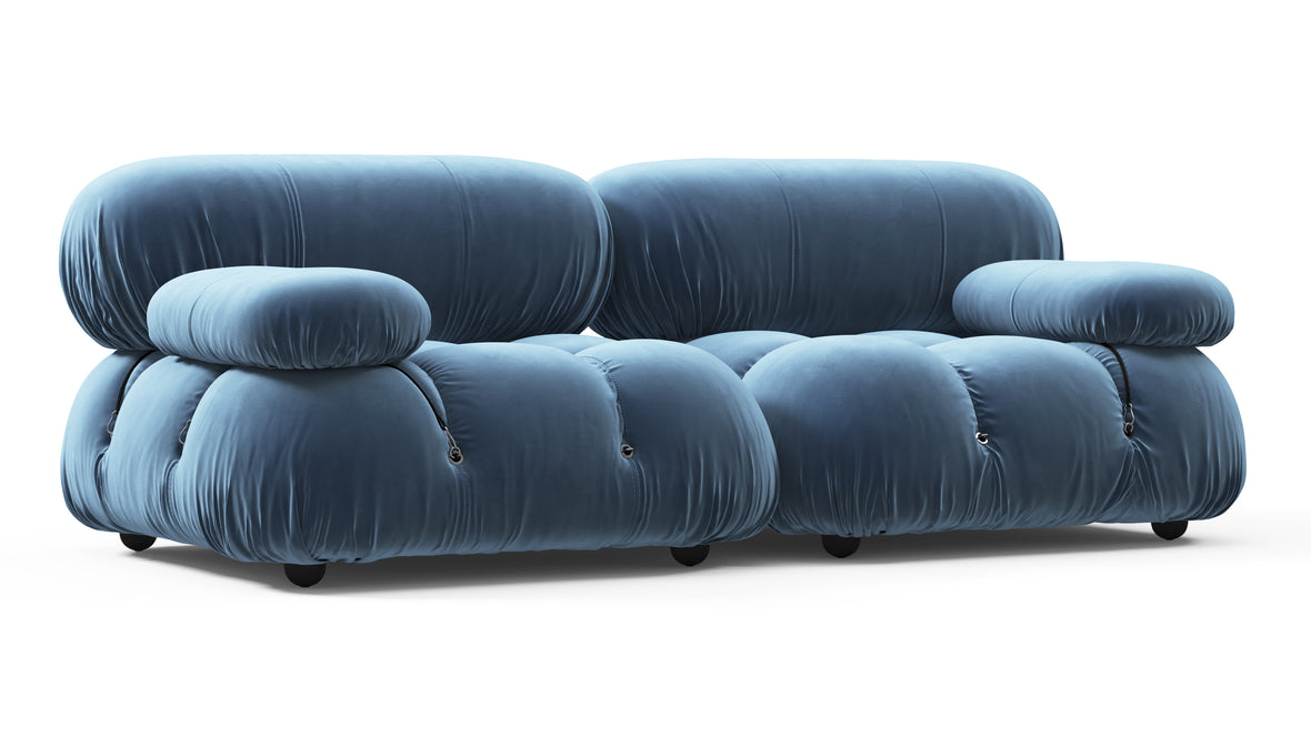 Bellini Sofa - Mario Bellini Two Seater Sofa, Aegean Blue Velvet