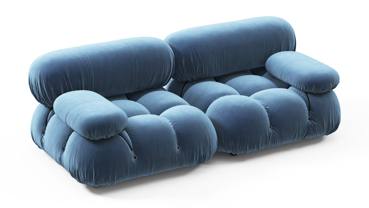Bellini Sofa - Mario Bellini Two Seater Sofa, Aegean Blue Velvet