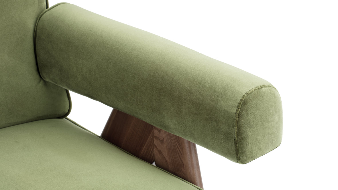 Jeanneret Lounge Chair - Pierre Jeanneret Lounge Chair, Olive Green Velvet
