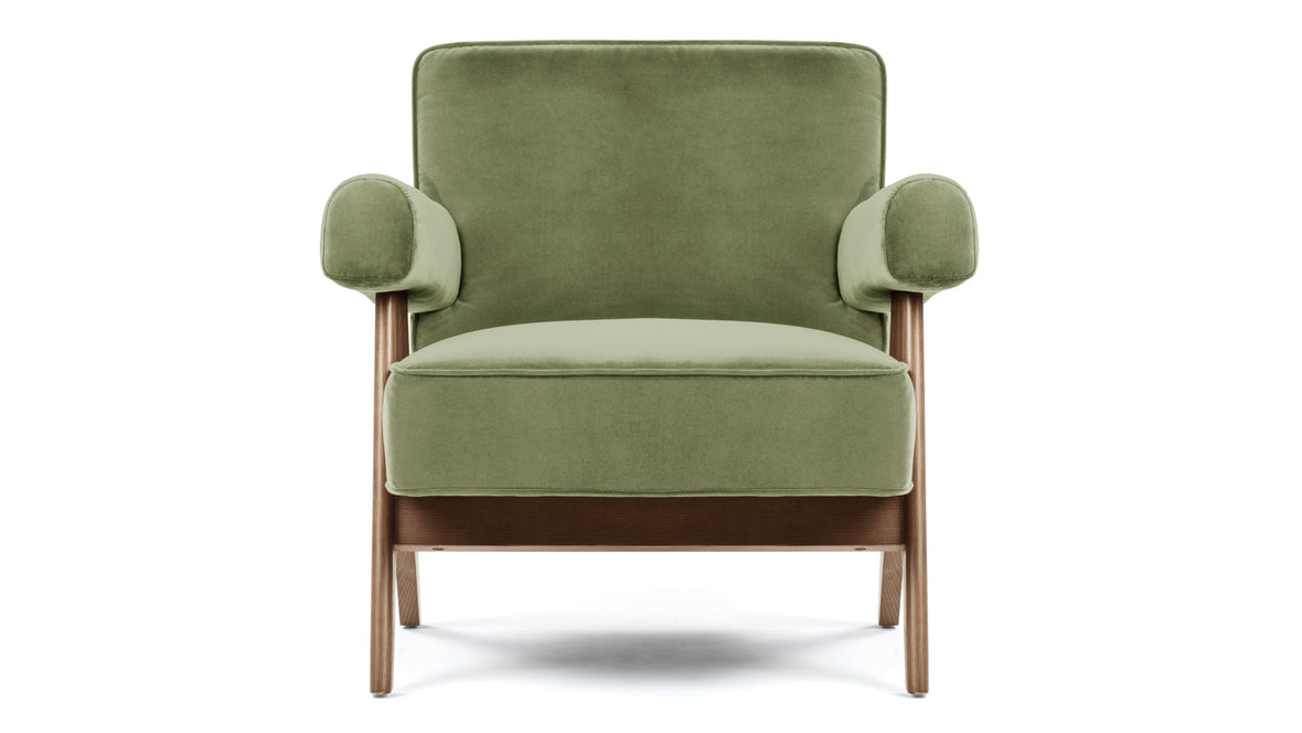 Jeanneret Lounge Chair - Pierre Jeanneret Lounge Chair, Olive Green Velvet