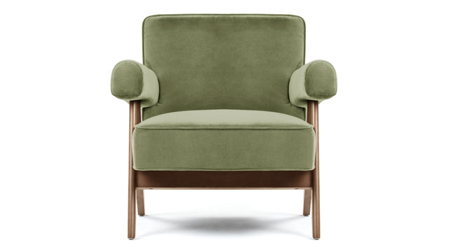 Jeanneret Lounge Chair - Pierre Jeanneret Lounge Chair, Olive Green Velvet