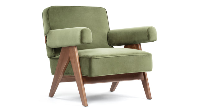 Jeanneret Lounge Chair - Pierre Jeanneret Lounge Chair, Olive Green Velvet