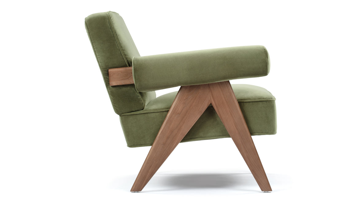 Jeanneret Lounge Chair - Pierre Jeanneret Lounge Chair, Olive Green Velvet