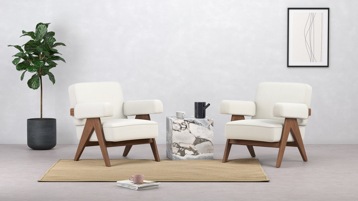 Jeanneret Lounge Chair - Pierre Jeanneret Lounge Chair, Cream Linen