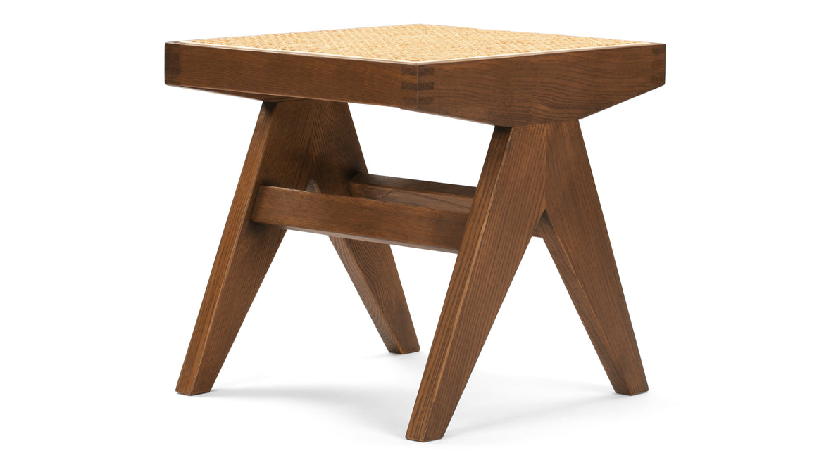 Jeanneret Low Stool - Pierre Jeanneret Stool, Walnut Stain