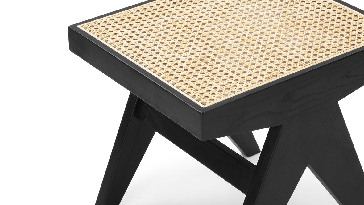 Jeanneret Low Stool - Pierre Jeanneret Stool, Black