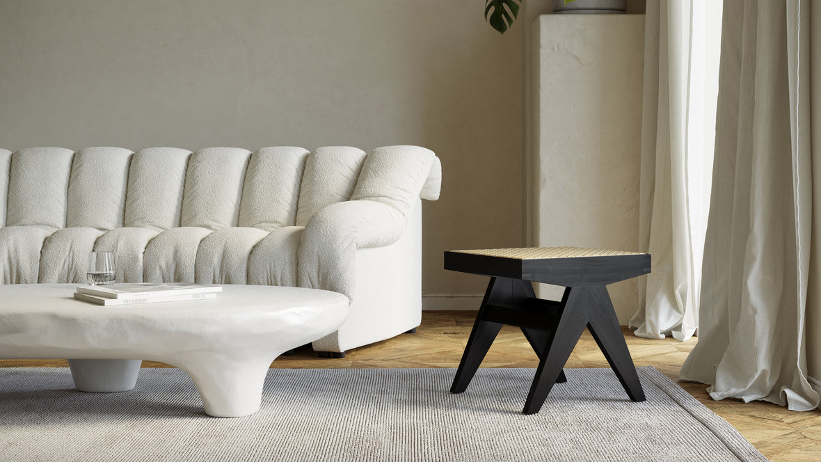 Jeanneret Low Stool - Pierre Jeanneret Stool, Black