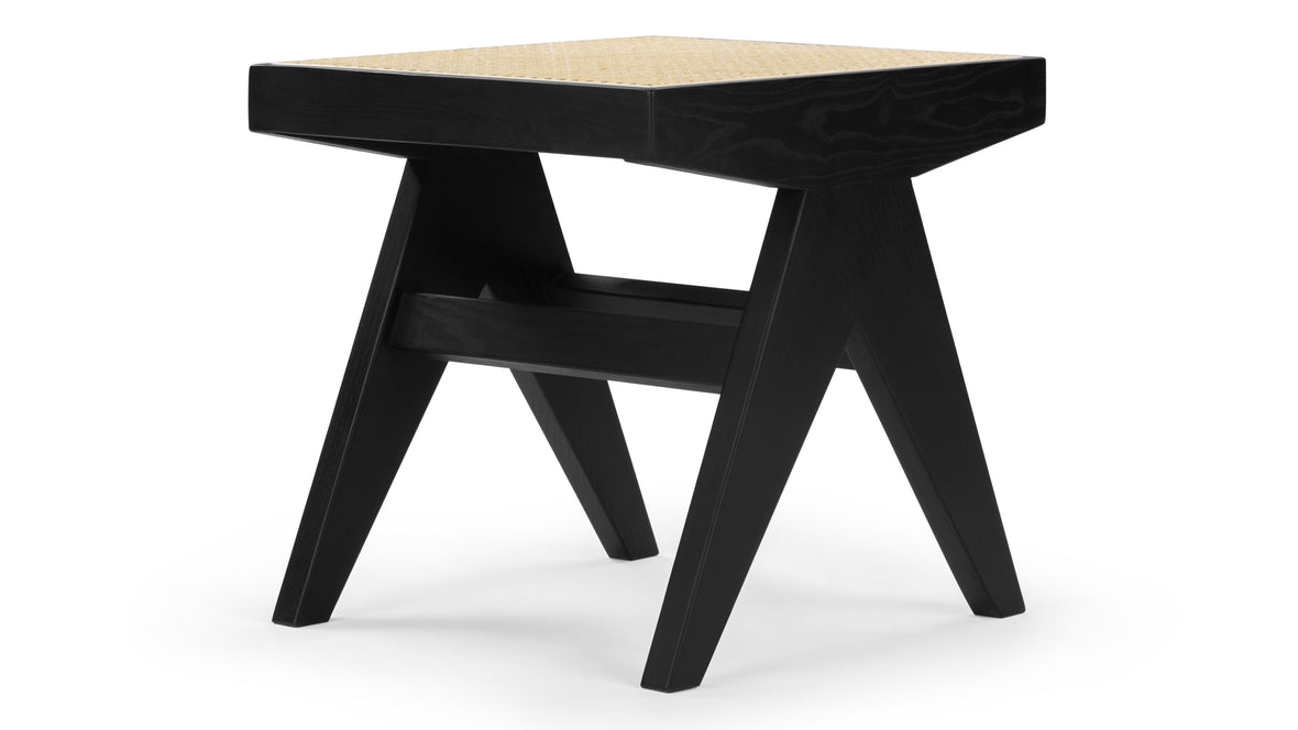 Jeanneret Low Stool - Pierre Jeanneret Stool, Black