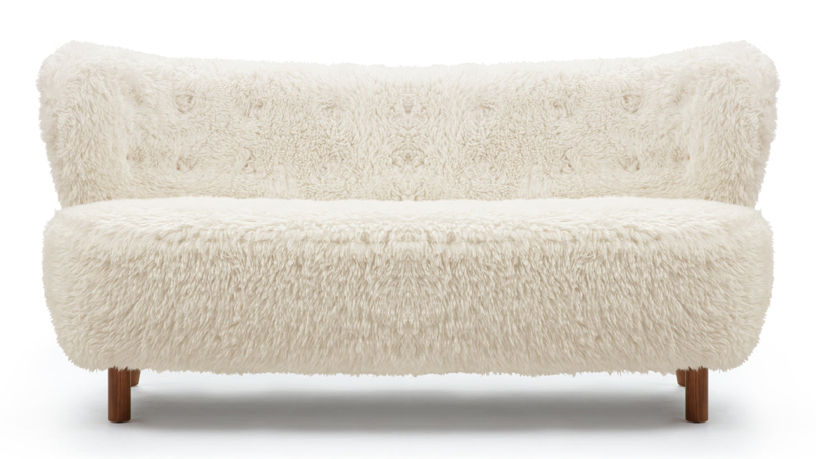 Petra - Petra Sofa, White Long Hair Sherpa and Walnut