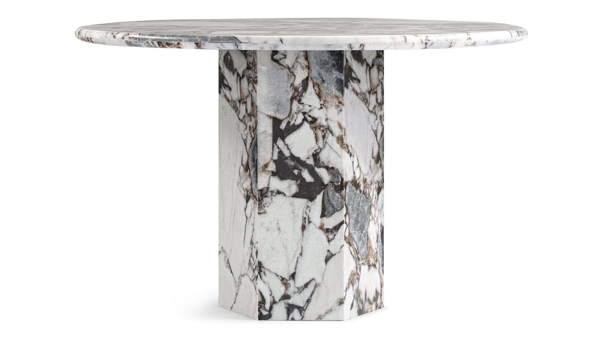 Saga - Saga Round Dining Table, Modellato Marble, 47in