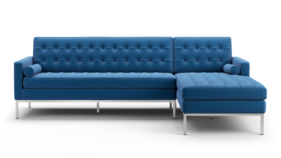Florence - Florence Three Seater Sofa, Right Chaise, Indigo Blue Wool