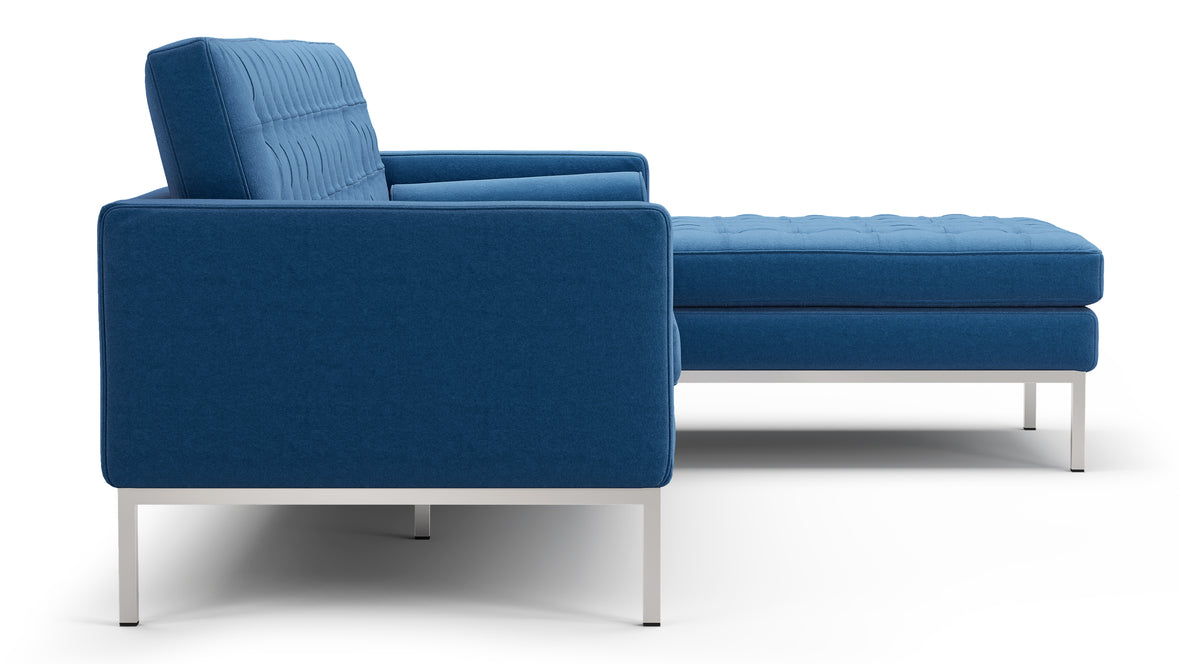 Florence - Florence Three Seater Sofa, Right Chaise, Indigo Blue Wool