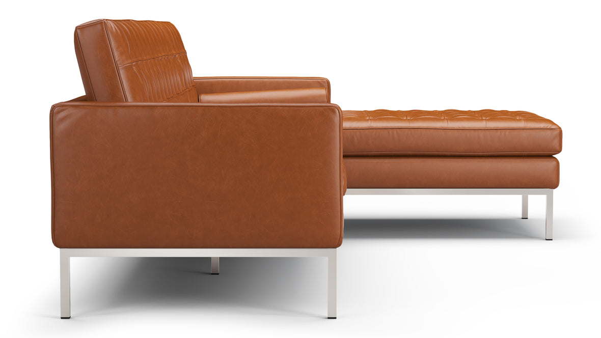 Florence - Florence Three Seater Sofa, Right Chaise, Tan Premium Leather