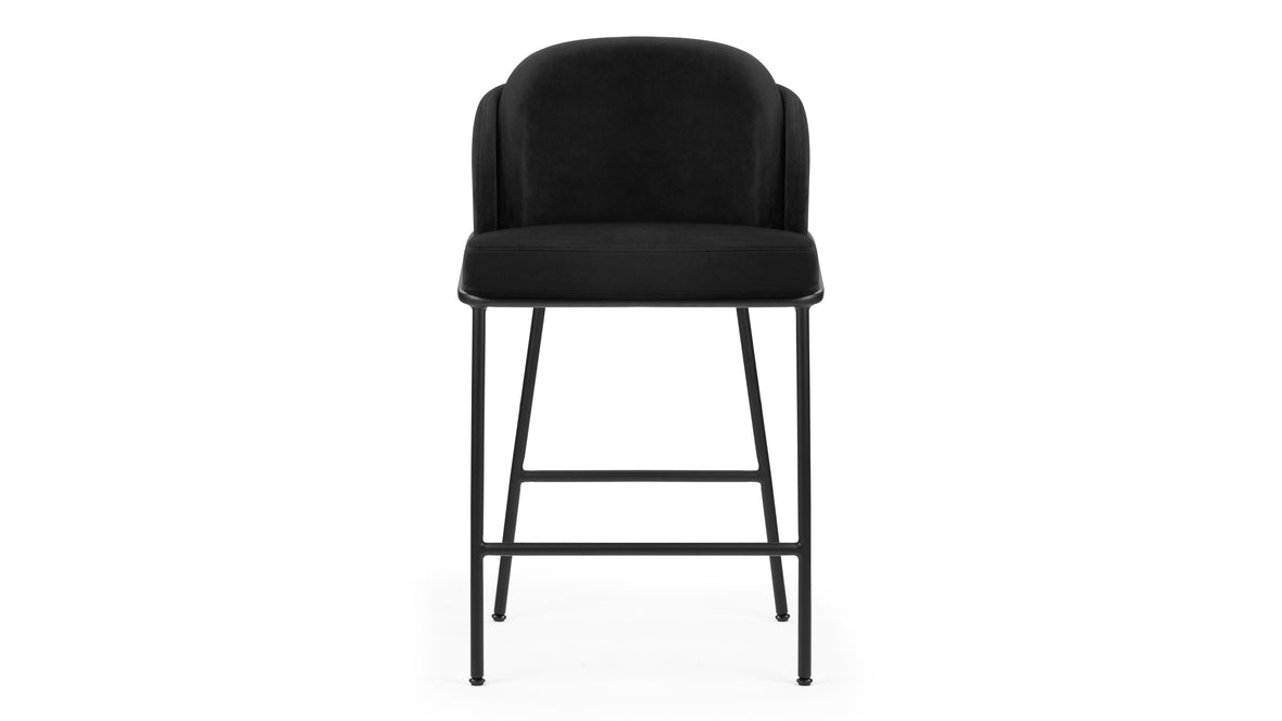 Aben - Aben Counter Stool, Black Plush Velvet and Black