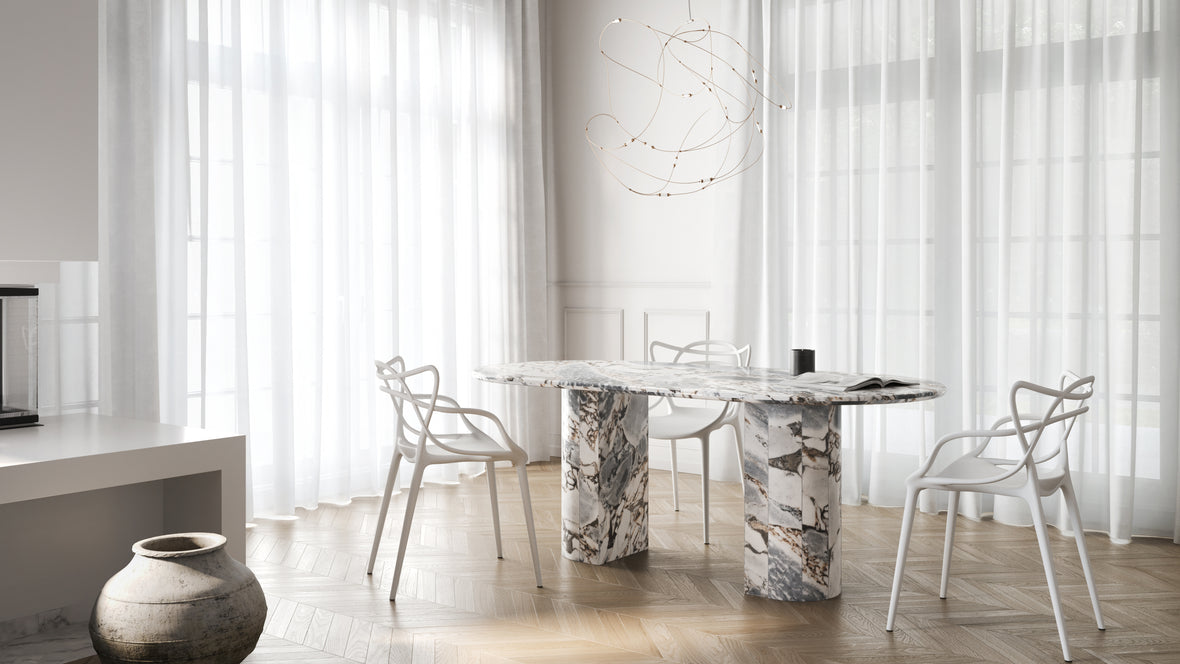 Dante - Dante Dining Table, Modellato Marble, 77in