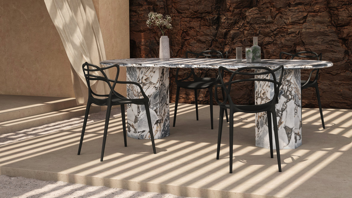 Saga - Saga Oval Dining Table, Modellato Marble, 94in