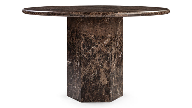 Saga - Saga Round Dining Table, Dark Emperador Marble, 47in
