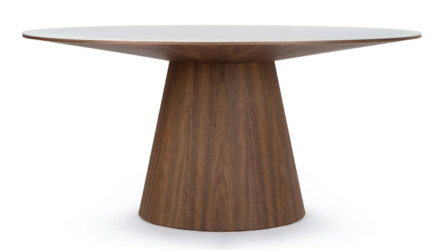 Cella - Cella Dining Table, White Ceramic and Walnut, 63in