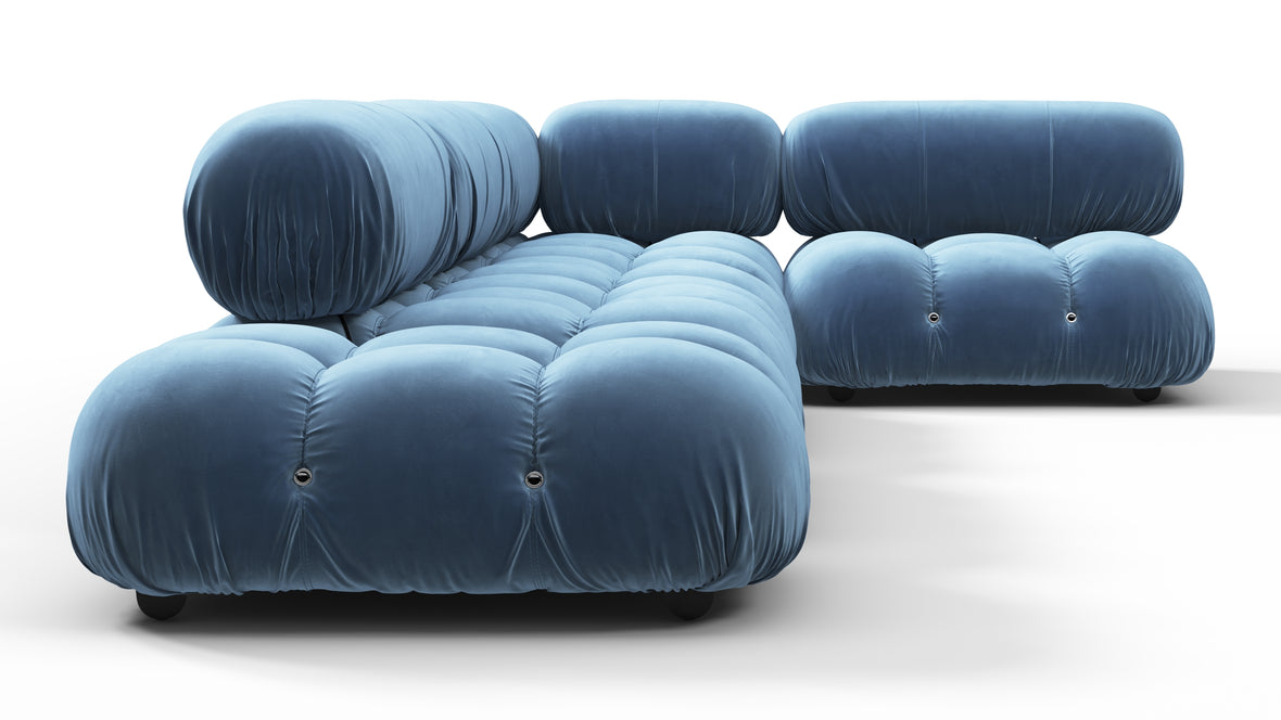 Bellini Sectional - Mario Bellini Sectional, Right Corner, Aegean Blue Velvet