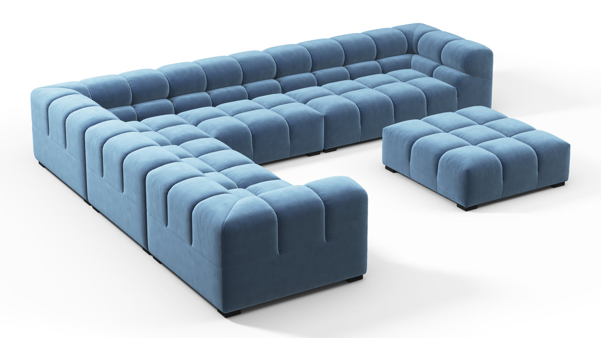 Tufty - Tufty Sectional, Large Left Corner, Aegean Blue Velvet