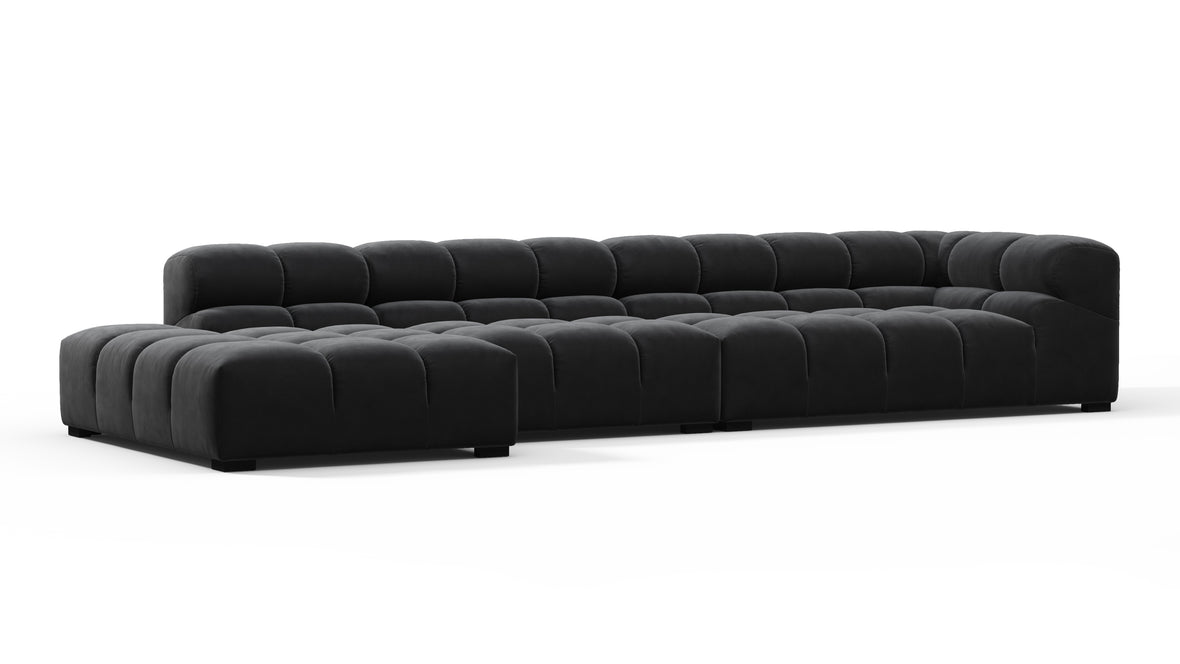 Tufty - Tufty Sectional, Large, Left Chaise, Black Velvet