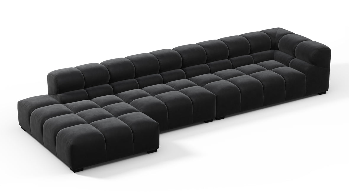 Tufty - Tufty Sectional, Large, Left Chaise, Black Velvet