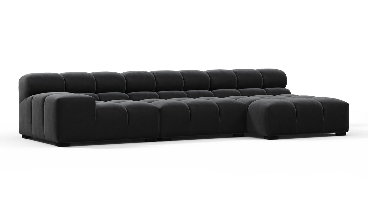 Tufty - Tufty Sectional, Small, Right Chaise, Black Velvet