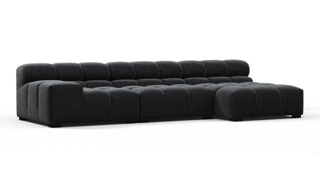 Tufty - Tufty Sectional, Small, Right Chaise, Black Velvet